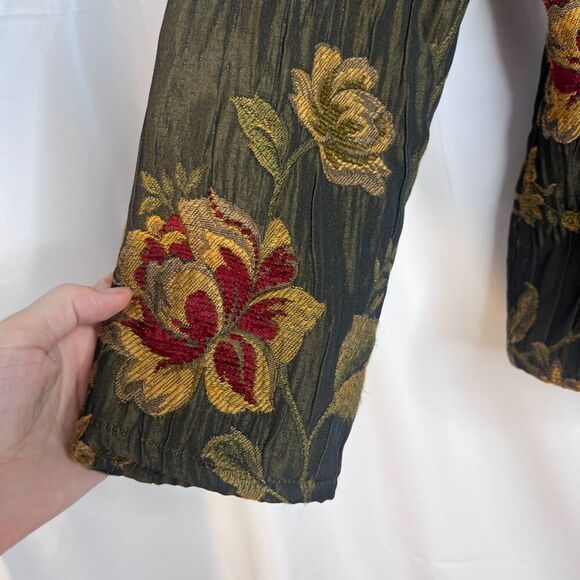 Chicos Brown Floral Tapestry Crinkle Brocade Button Front Blazer Size 2 (MD) - Picture 6 of 9